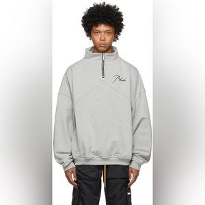RHUDE EMBROIDERED QUARTER ZIP SWEATSHIRT SZ L GREY